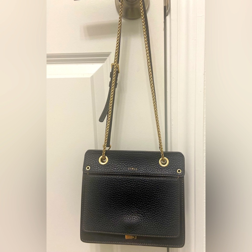 Furla Black Crossbody Bag with Gold Chain